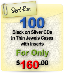 100 Black on Silver CDs in Thin Jewel Cases with Inserts for only $160